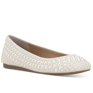 INC Juney Pearl Bead Rhinestone Square Toe Flats NWOT 9